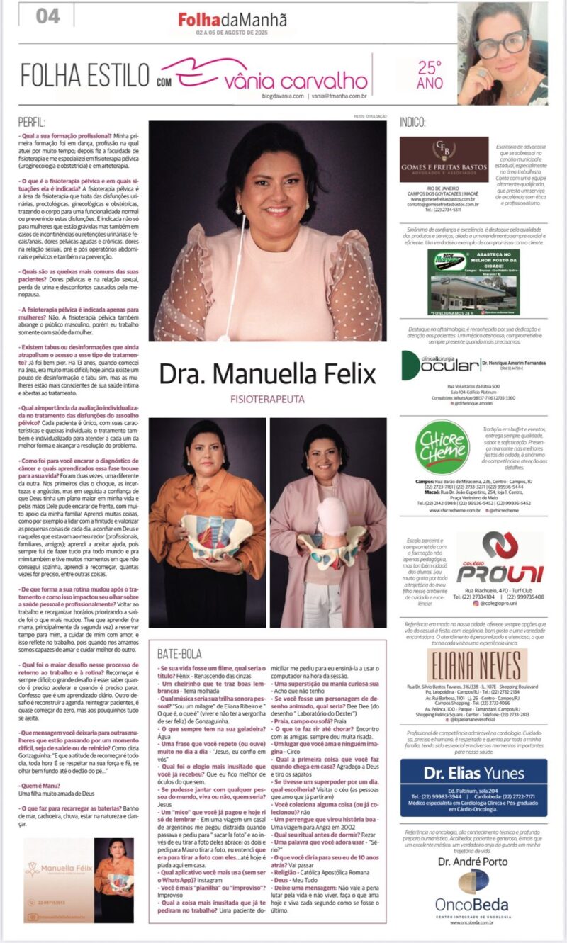 Fisioterapeuta pélvica fala sobre saúde da mulher, recomeços e superação do câncer